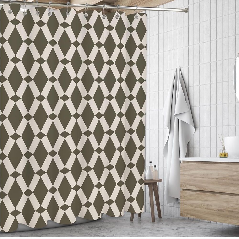 - Morden Shower Curtain For Bathroom, Geometric Olive Green Bathroom Curta…